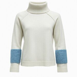 Leo & Sage Sweater Womens Small Blue Turtleneck Raglan Boucle‎ Cuff Pullover